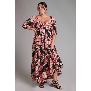 By Anthropologie‎ Blossom Ruched Maxi Dress-Floral Cotton Lined-Women's Size M